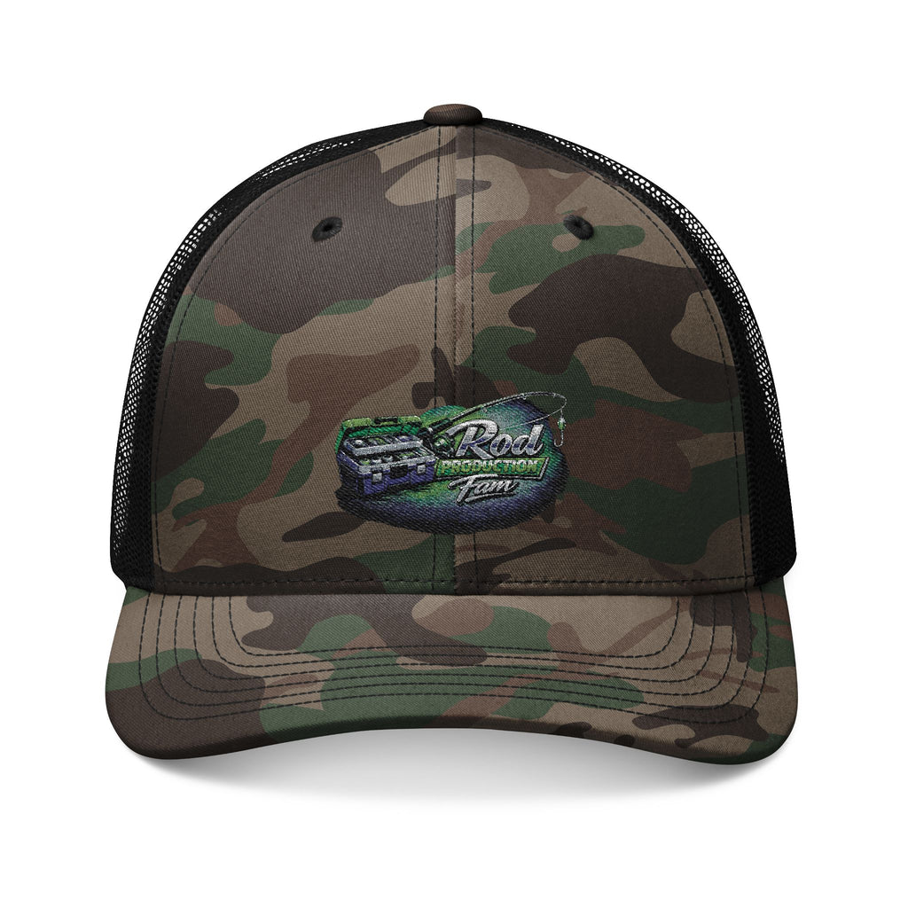 Camo Trucker Hat — Embroidered American Flag Crest