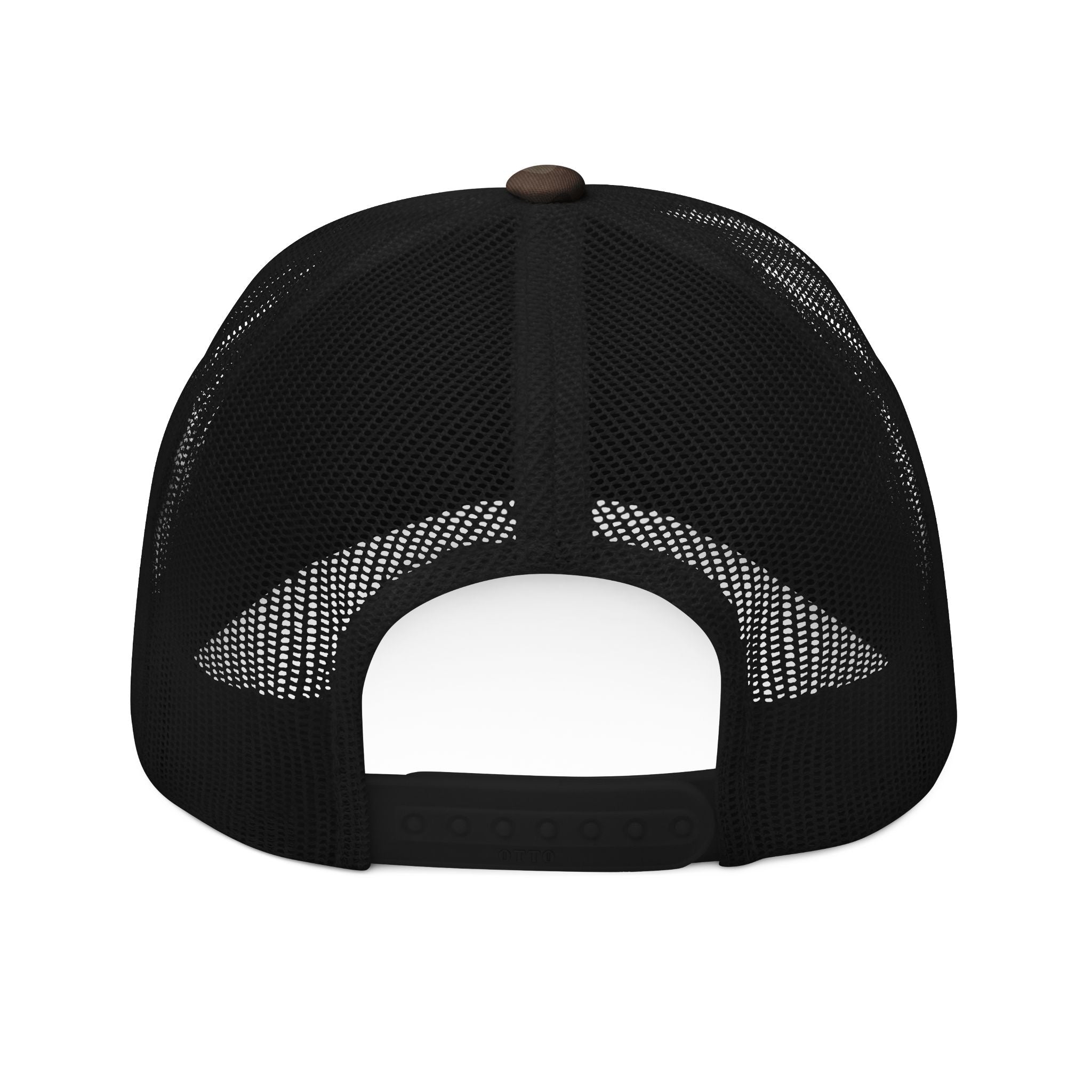 Camo Trucker Hat — Embroidered American Flag Crest