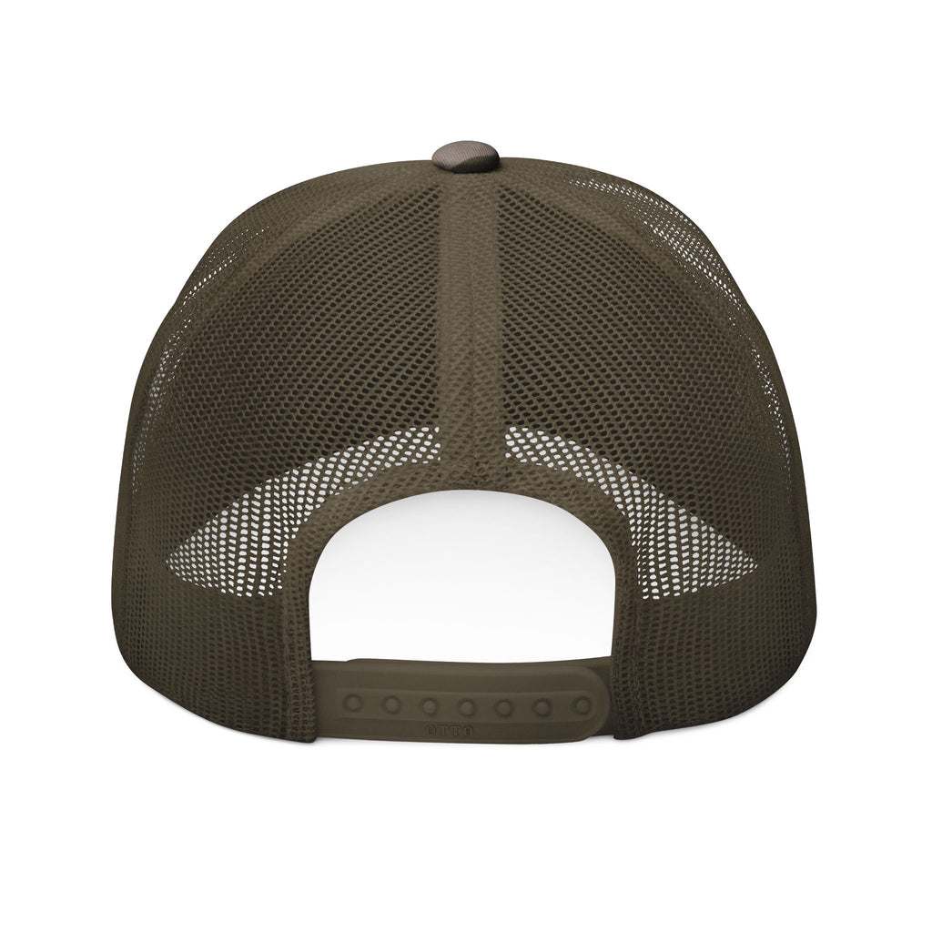 Camo Trucker Hat — Embroidered American Flag Crest