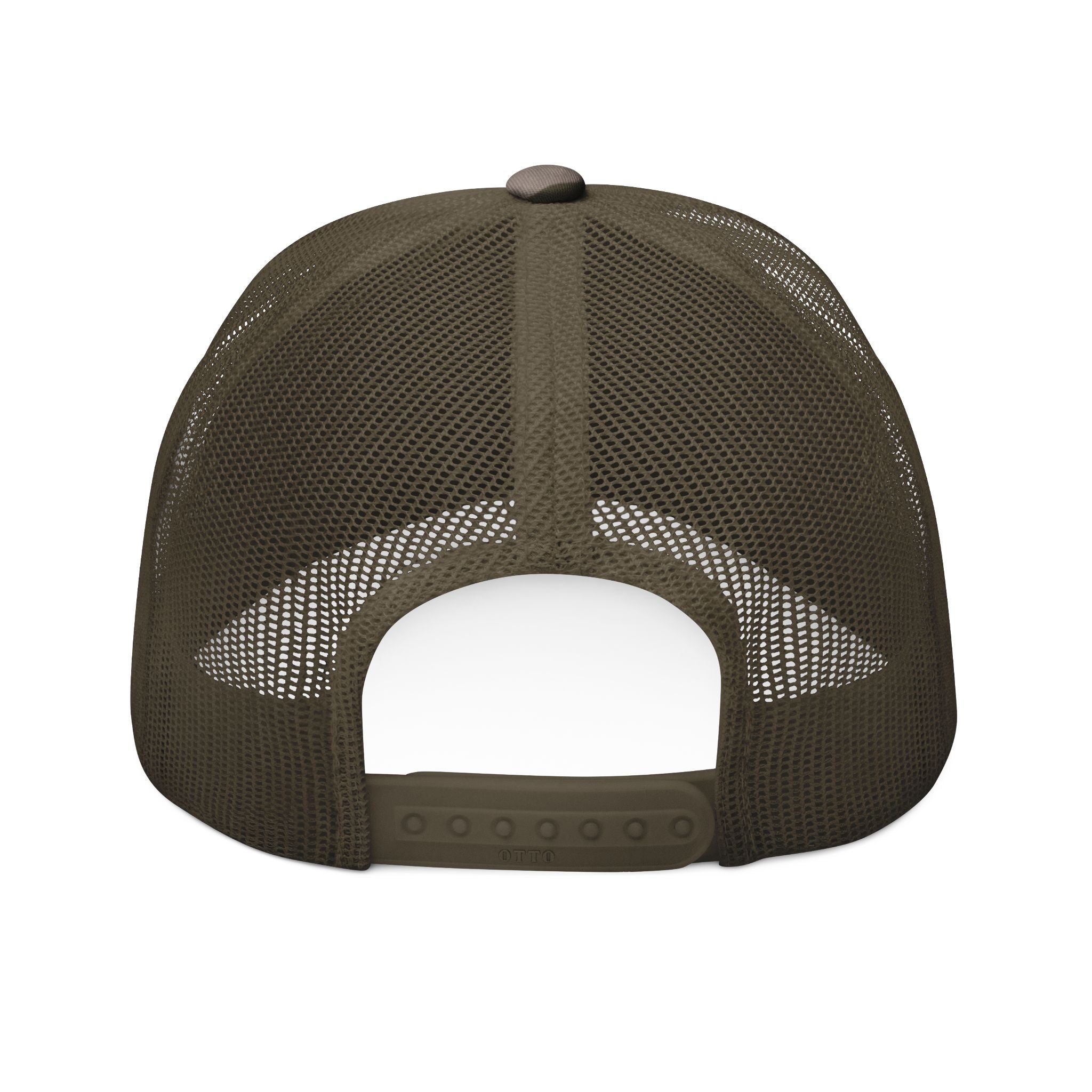Camo Trucker Hat — Embroidered American Flag Crest
