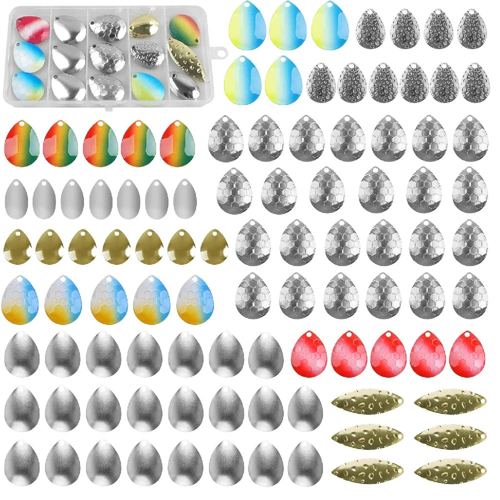 100pcs Walleye Rig Making Kit DIY Fishing Lure Spinner bait Supplies Parts Crawler Harness Live Bait Rigs Colorado Spoon Blades