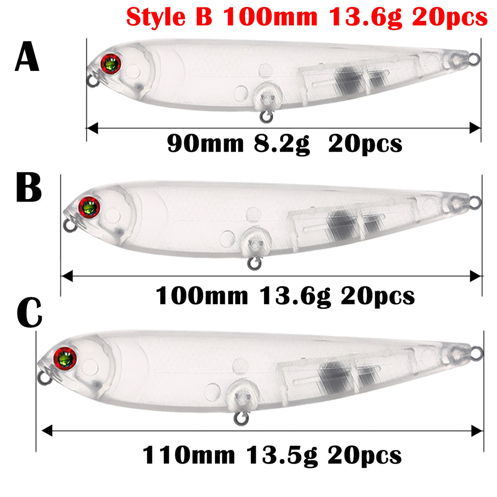 Fishing Baits Unpainted Blank Hard Lures DIY Crankbaits Minnows Popper VIB Pencil Transparent Artificial Baits Set