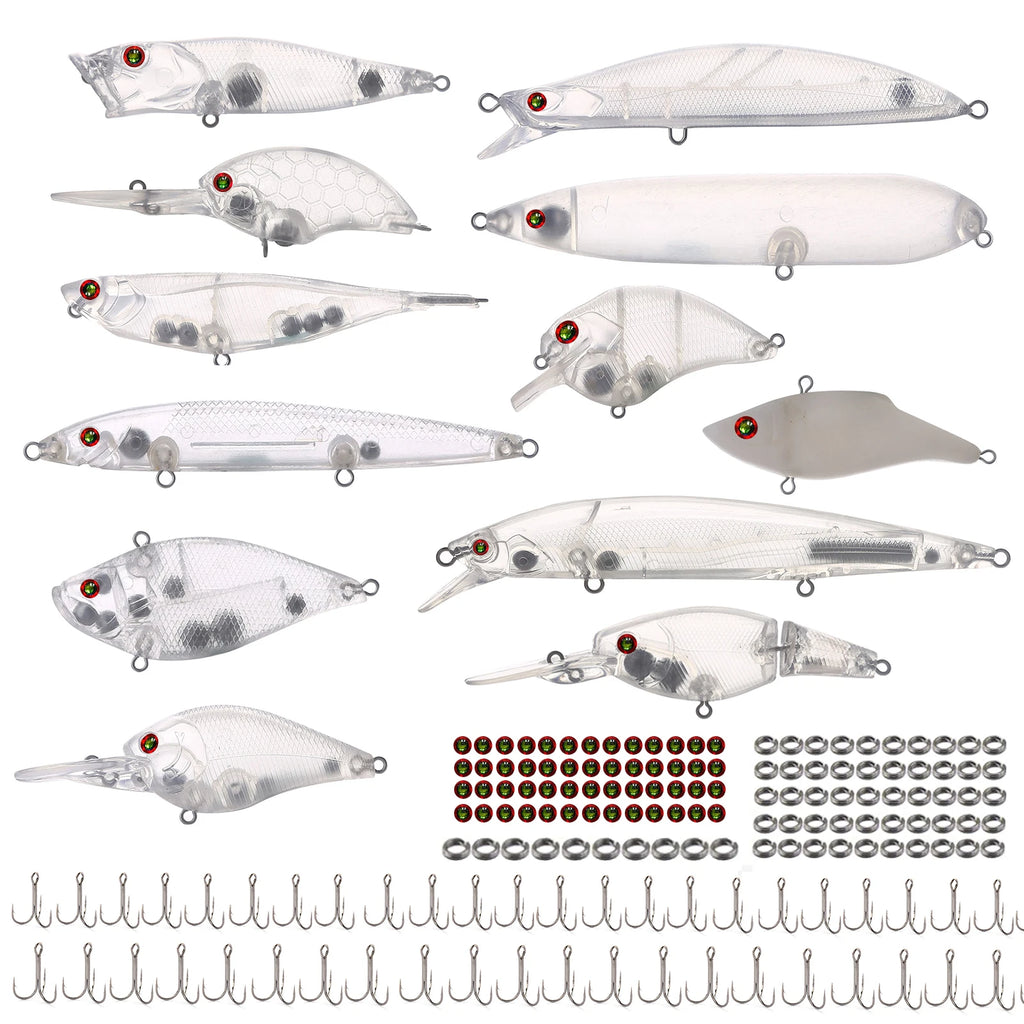 Fishing Baits Unpainted Blank Hard Lures DIY Crankbaits Minnows Popper VIB Pencil Transparent Artificial Baits Set