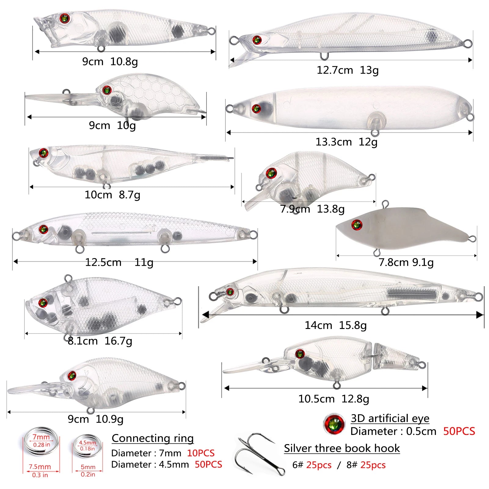 Fishing Baits Unpainted Blank Hard Lures DIY Crankbaits Minnows Popper VIB Pencil Transparent Artificial Baits Set