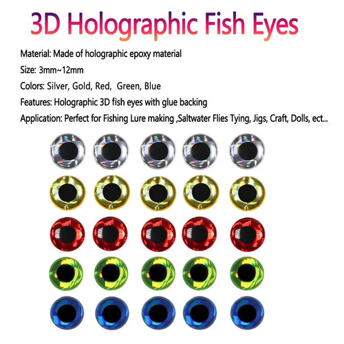 500pcs Mix 3D Holographic Fish Eyes Fishing Jig Lure Bait Making