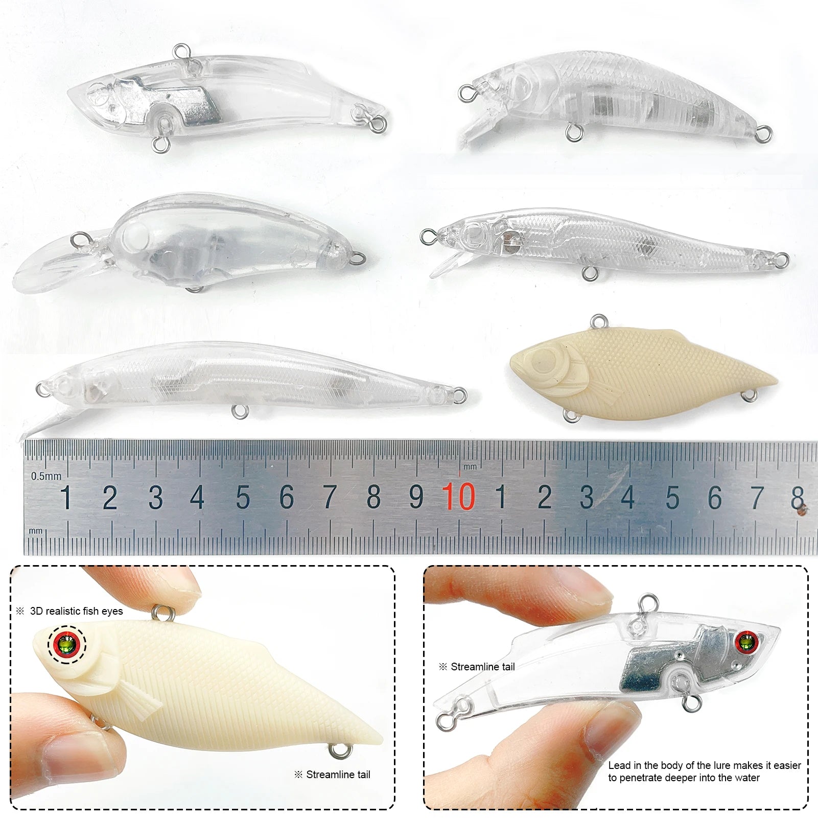 Fishing Baits Unpainted Blank Hard Lures DIY Crankbaits Minnows Popper VIB Pencil Transparent Artificial Baits Set