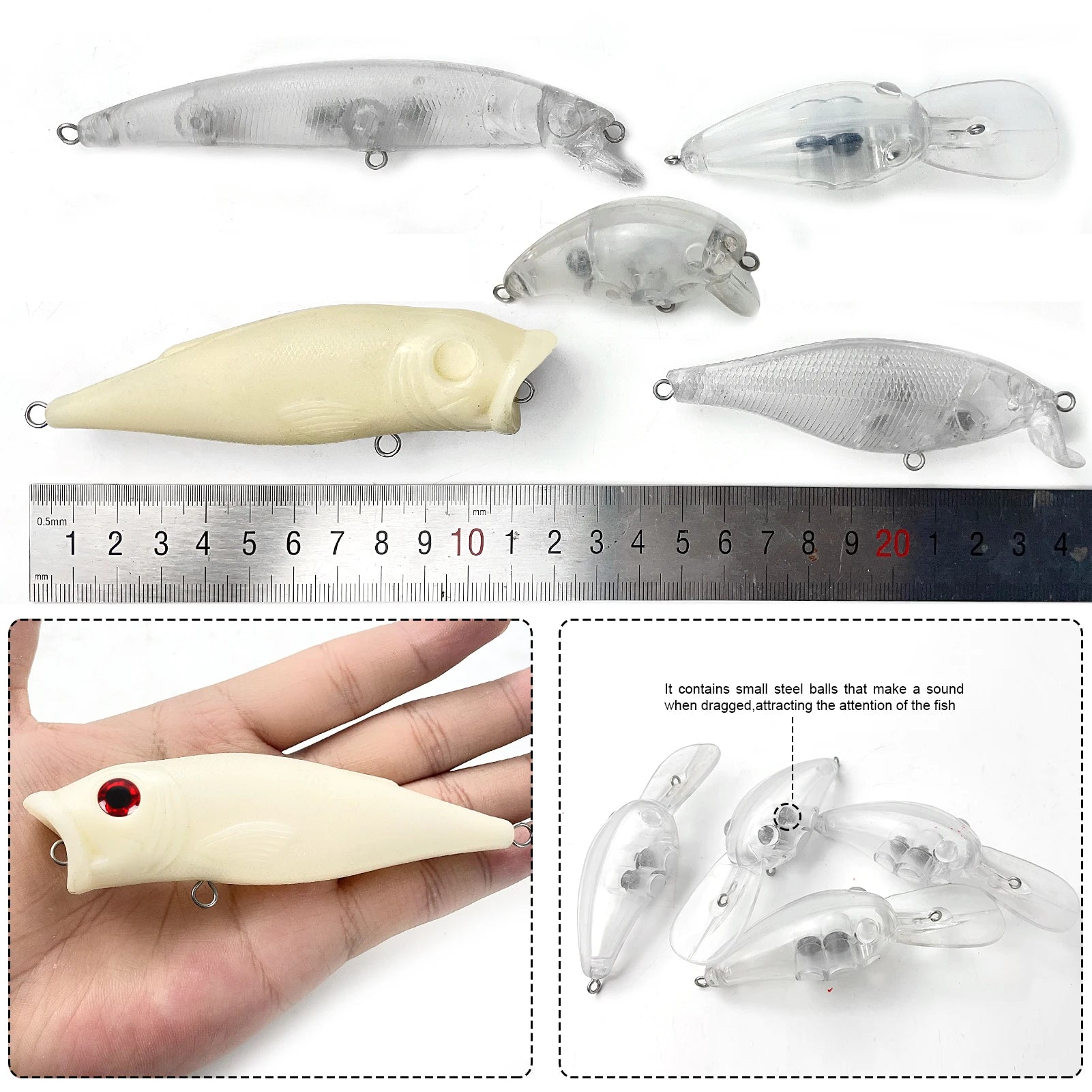 Fishing Baits Unpainted Blank Hard Lures DIY Crankbaits Minnows Popper VIB Pencil Transparent Artificial Baits Set