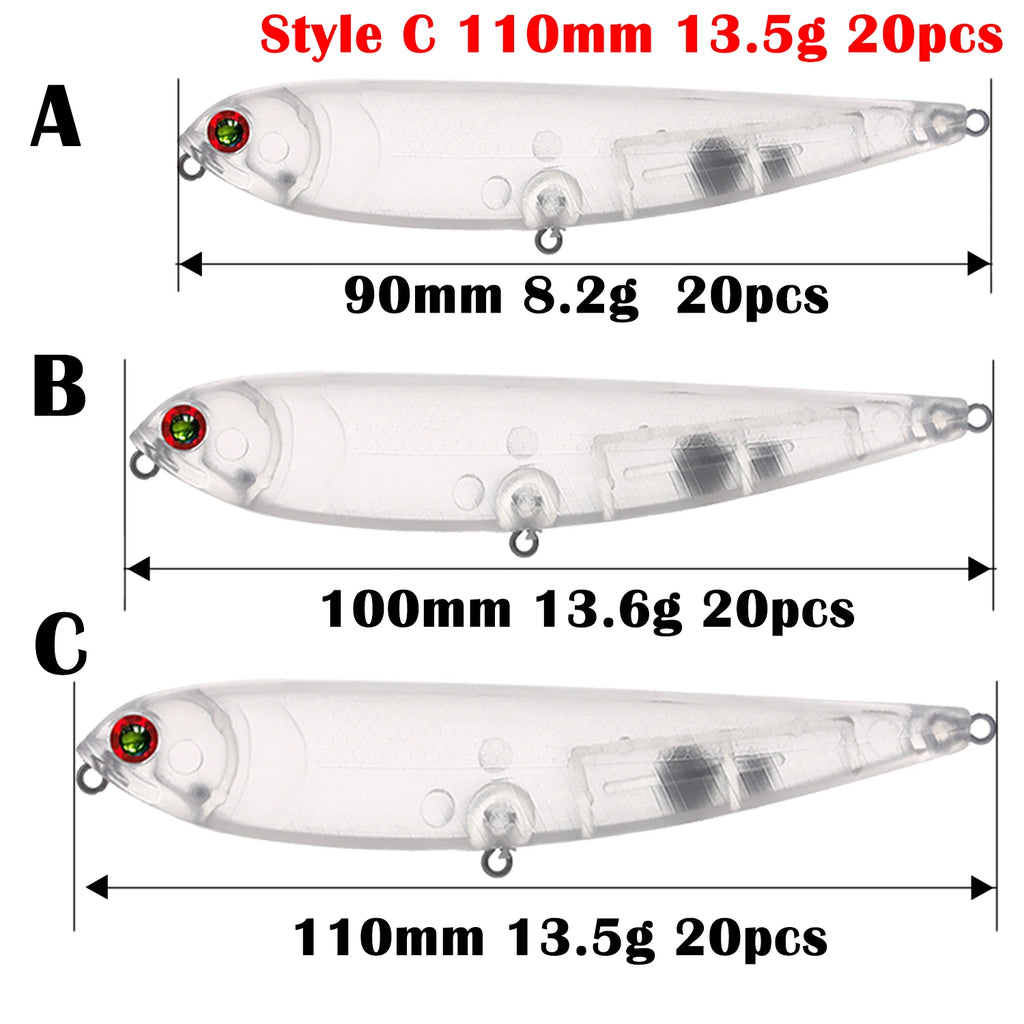 Fishing Baits Unpainted Blank Hard Lures DIY Crankbaits Minnows Popper VIB Pencil Transparent Artificial Baits Set