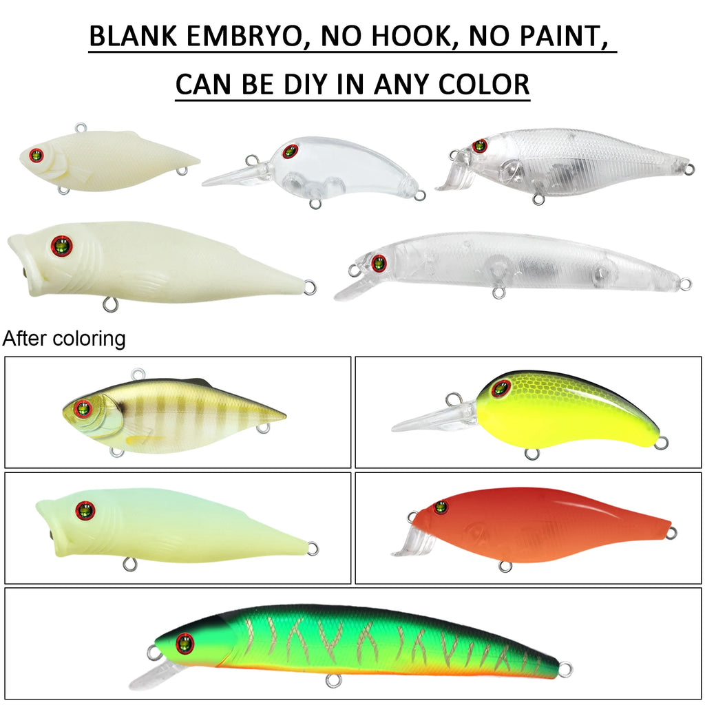 Fishing Baits Unpainted Blank Hard Lures DIY Crankbaits Minnows Popper VIB Pencil Transparent Artificial Baits Set