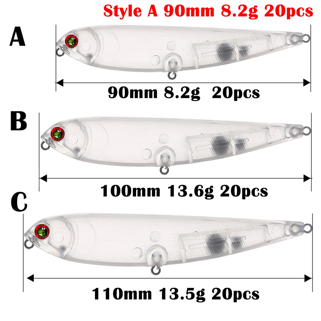 Fishing Baits Unpainted Blank Hard Lures DIY Crankbaits Minnows Popper VIB Pencil Transparent Artificial Baits Set