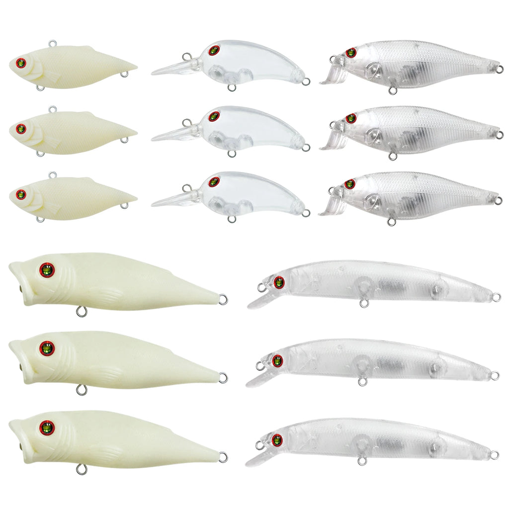 Fishing Baits Unpainted Blank Hard Lures DIY Crankbaits Minnows Popper VIB Pencil Transparent Artificial Baits Set