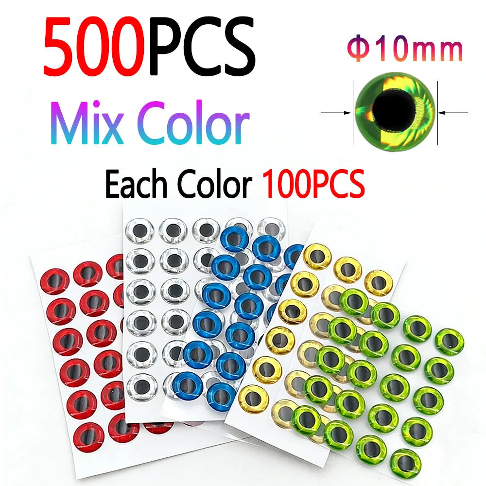 500pcs Mix 3D Holographic Fish Eyes Fishing Jig Lure Bait Making
